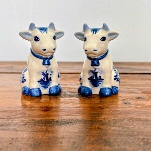 Delft Dutch Blue and White Ceramic Cow Figurines